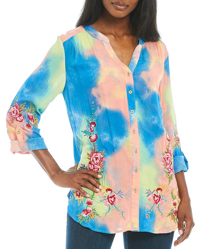 Eva Varro Animal Print Knit Jersey 3/4 Slit Sleeve Tunic