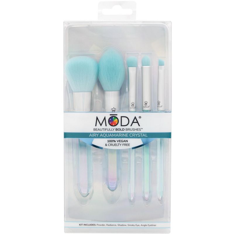 MODA Brush Mythical 5pc Airy Aquamarine Crystal Makeup Brush Set, Includes - Powder, Radiance, Shadow, and Angle Eyeliner Brushes