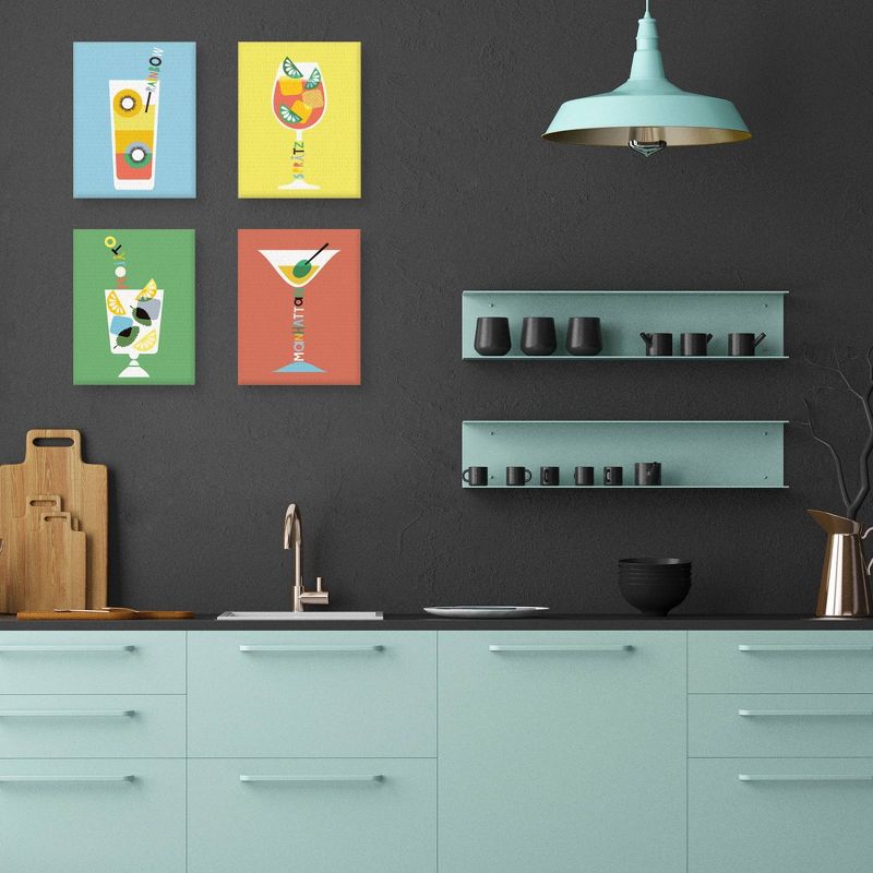 (Set of 4) 11" x 14" Stylish Cocktails Manhattan Mojito Rainbow Spritz by Sophie Ledesma Unframed Wall Canvas - Masterpiece Art Gallery