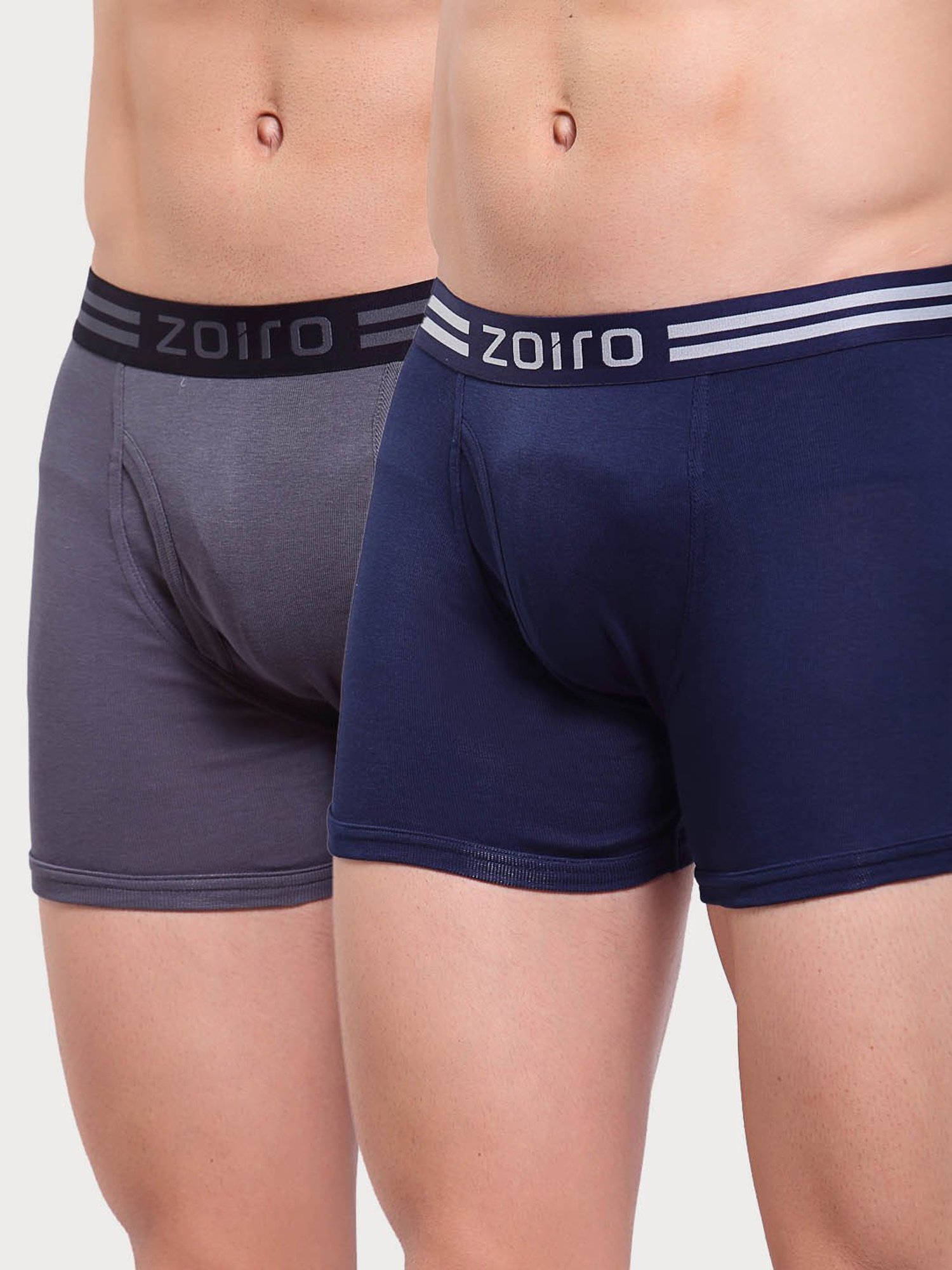 Zoiro Dark Denim & Smoked Pearl Cotton Regular Fit Trunks - Pack Of 2