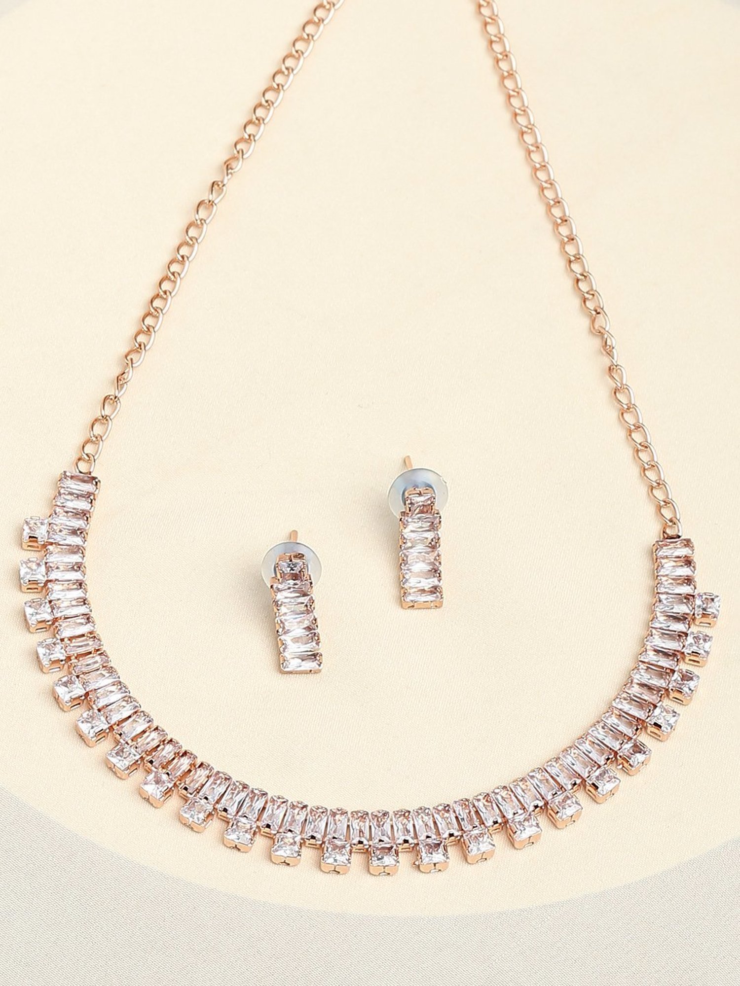 OOMPH Rose Gold American Diamond CZ Necklace Set