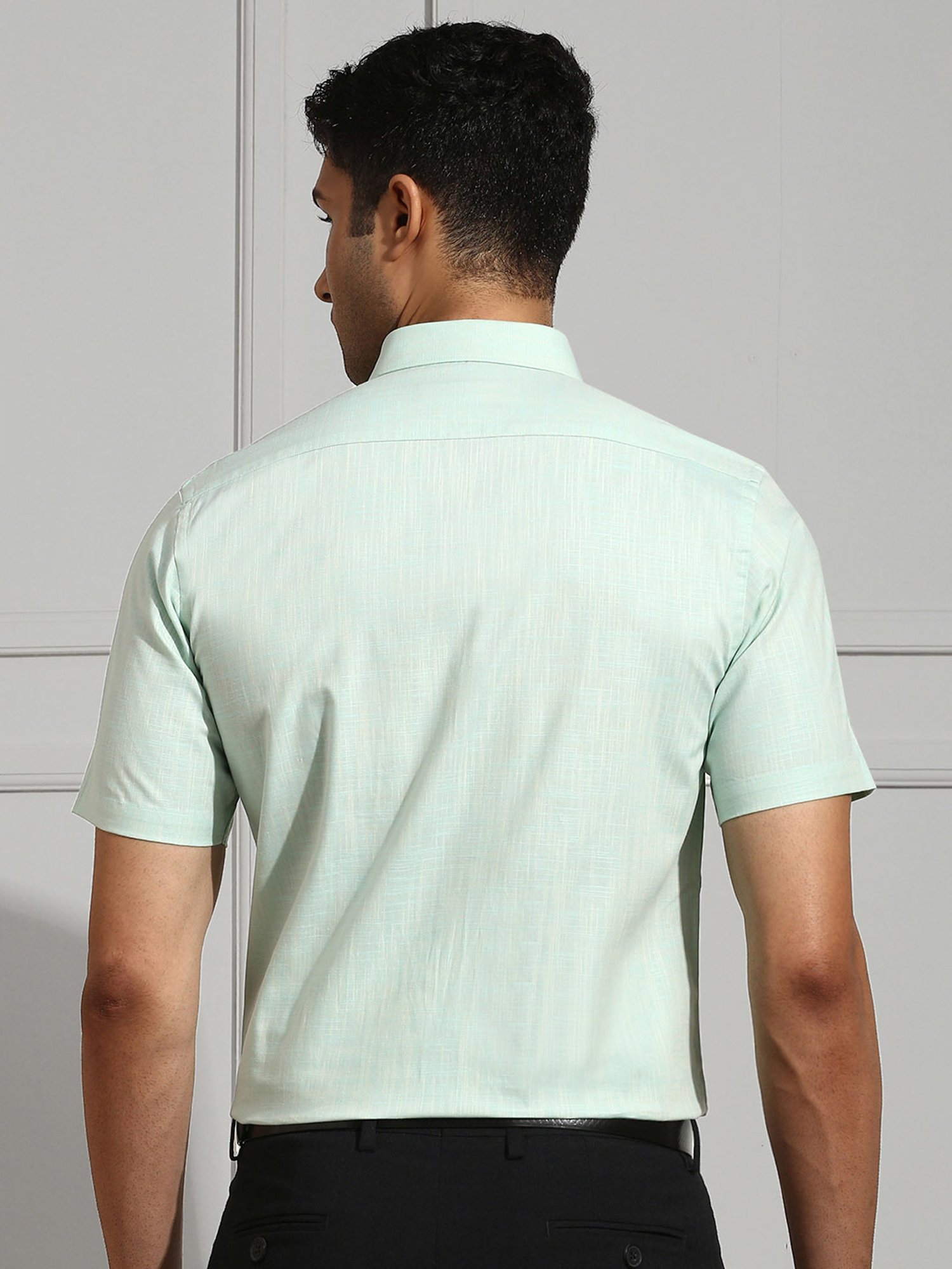 Ramraj Mint Green Regular Fit Textured Cotton Shirt