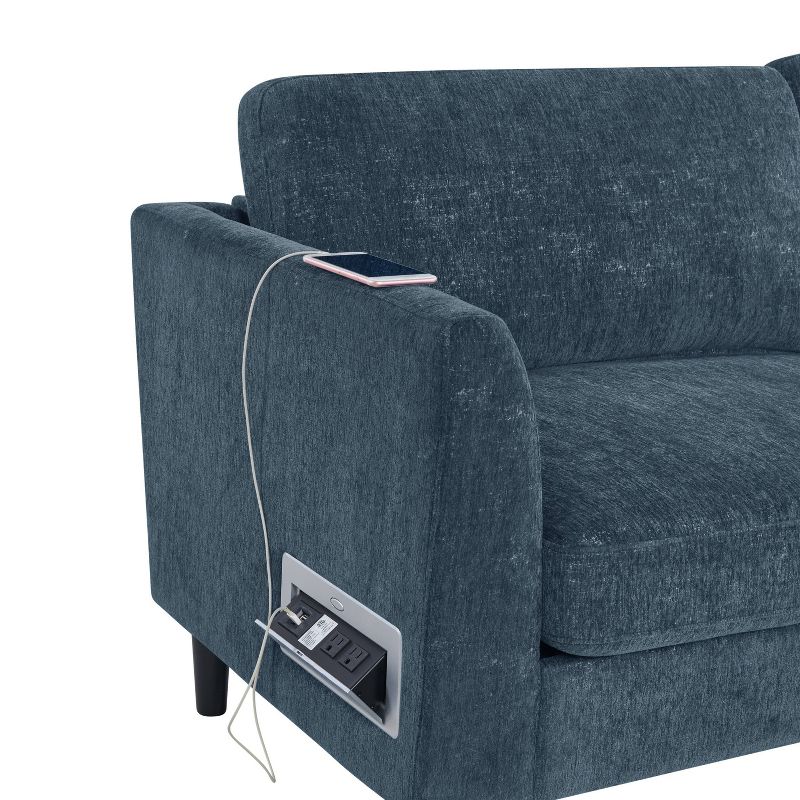 Olin Flared Arm Sofa with USB & Power Ports Textured Chenille Navy Blue - Handy Living