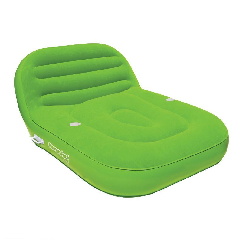 Airhead Sun Comfort Cool Suede Inflatable Double Chaise Floating Swimming Pool Lounge Float Seat, Lime Green