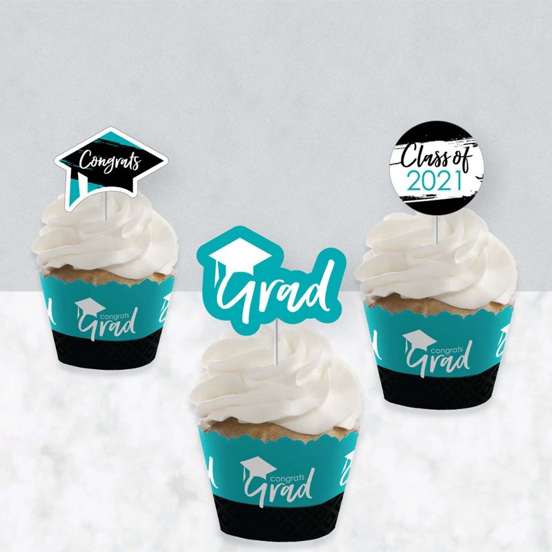 Big Dot of Happiness Teal Grad - Best is Yet to Come - Cupcake Decoration - 2021 Turquoise Grad Party Cupcake Wrappers and Treat Picks Kit - Set of 24