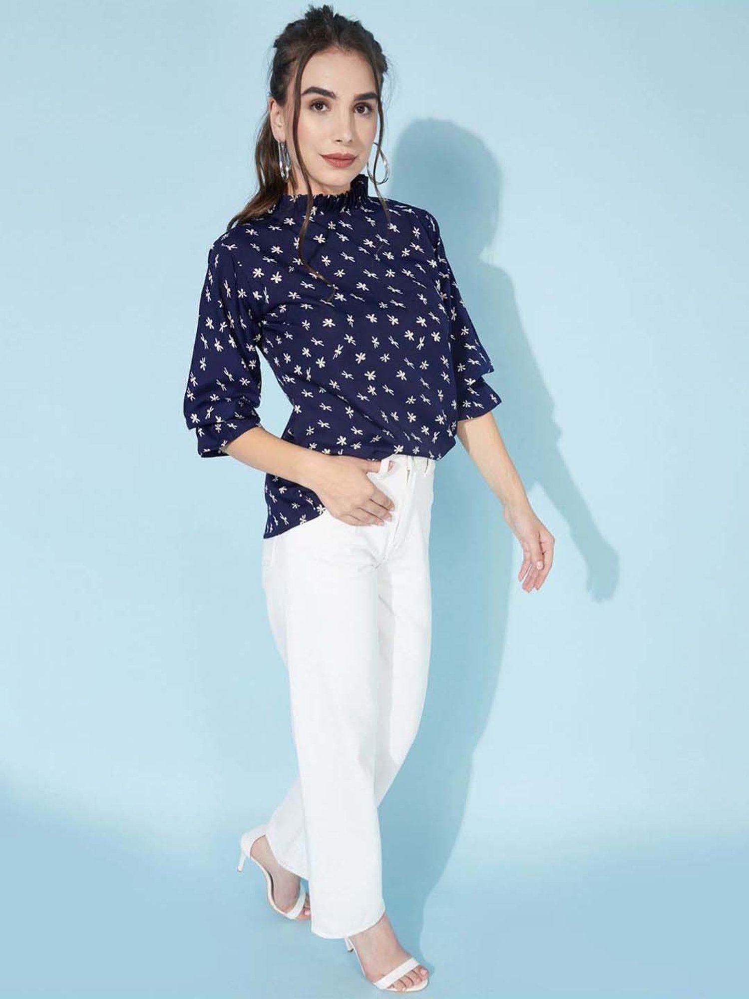 SELVIA Blue Printed Top