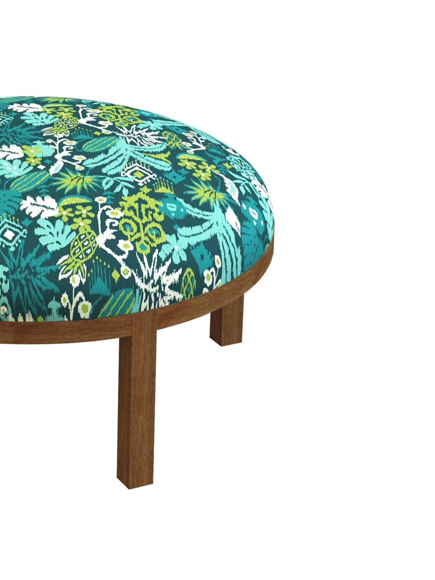 Chumbak Bohemian Tropical Ikat Green Sheesham Wood Ottoman