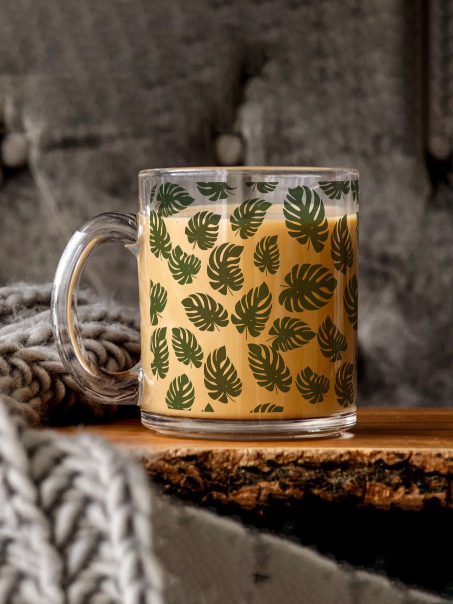 Gathari Leaves Transparent Glass Coffee Mug