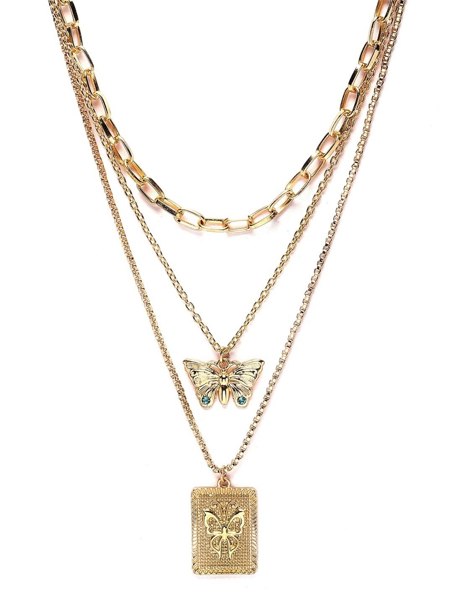 Karatcart Golden Medallion Butterfly Multicharm Multilayered Chain Women