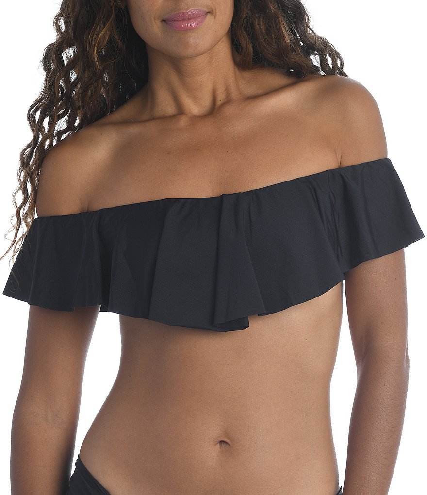 Trina Turk Getaway Solids Bandeau Ruffle Off-The-Shoulder Bikini Swim Top