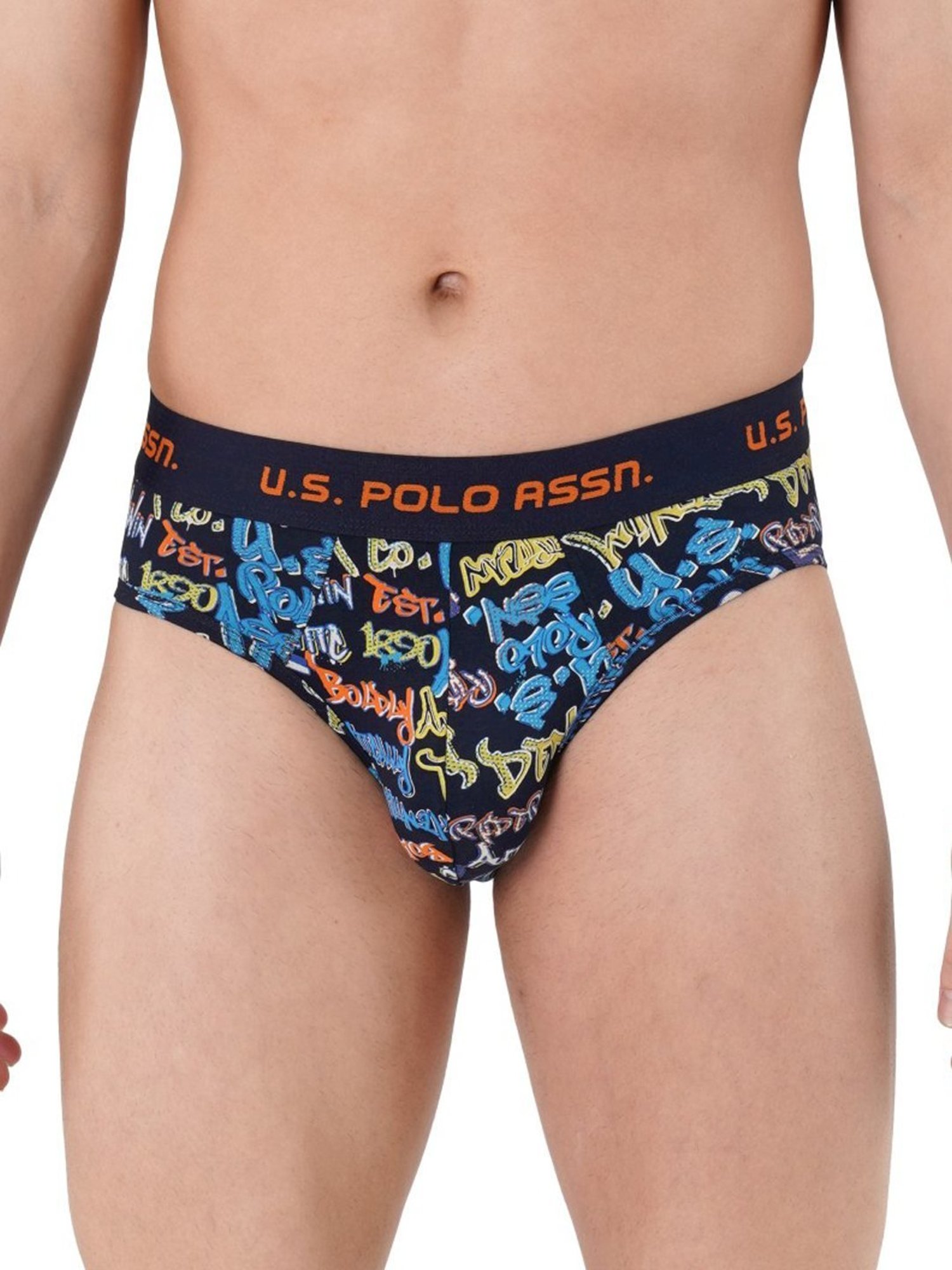 U.S. Polo Assn. Blue & Multi Cotton Regular Fit Printed Briefs - Pack Of 2