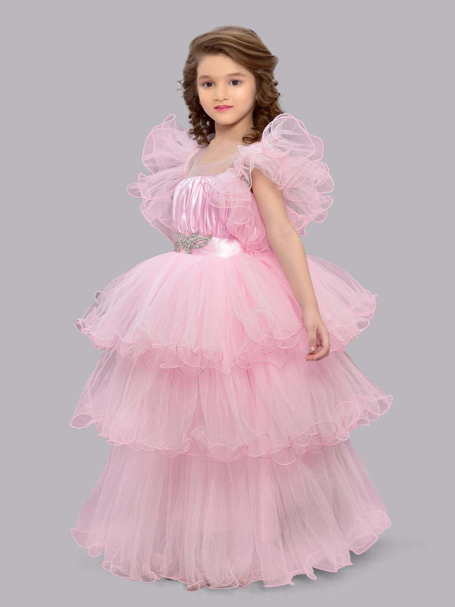 Pink Chick Kids Pink Solid Party Gowns