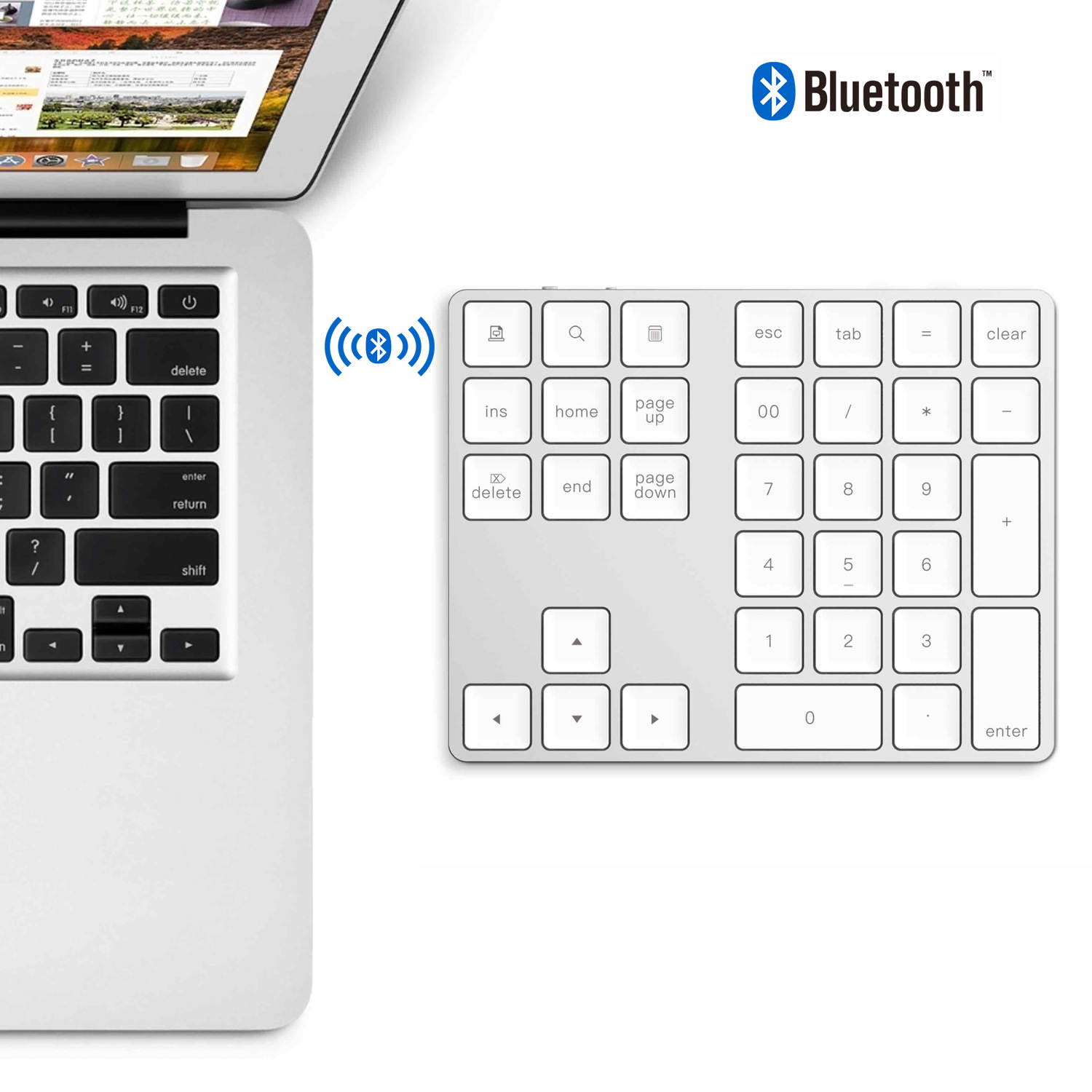 Mini Numeric Keyboard Wireless Bluetooth Keypad 34keys Calculator Keyboard Rechargeable Keypads for Windows/ iOS/Android For PC Macbook Number Pad Mini