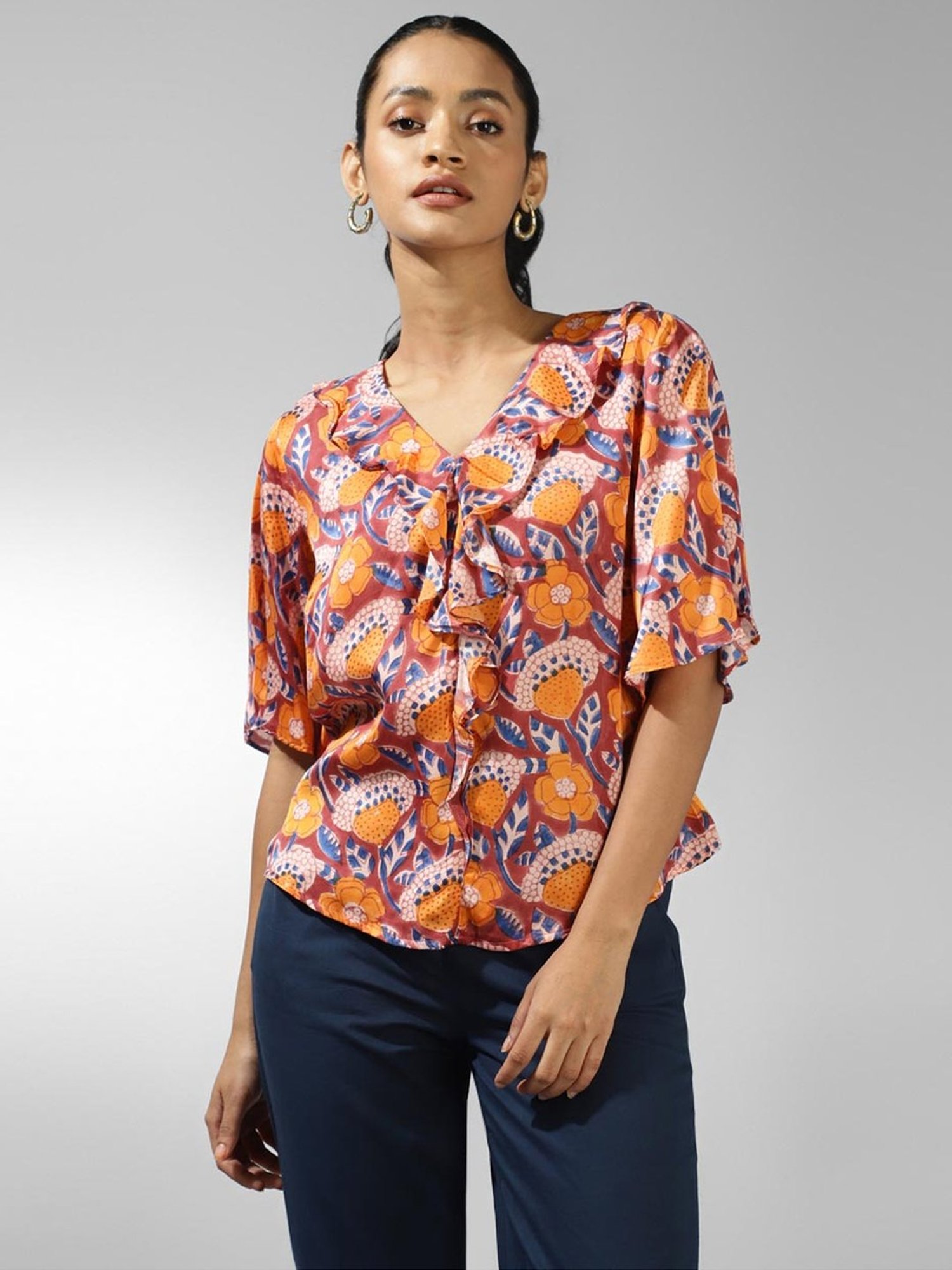 Fabindia Maroon Floral Print Top