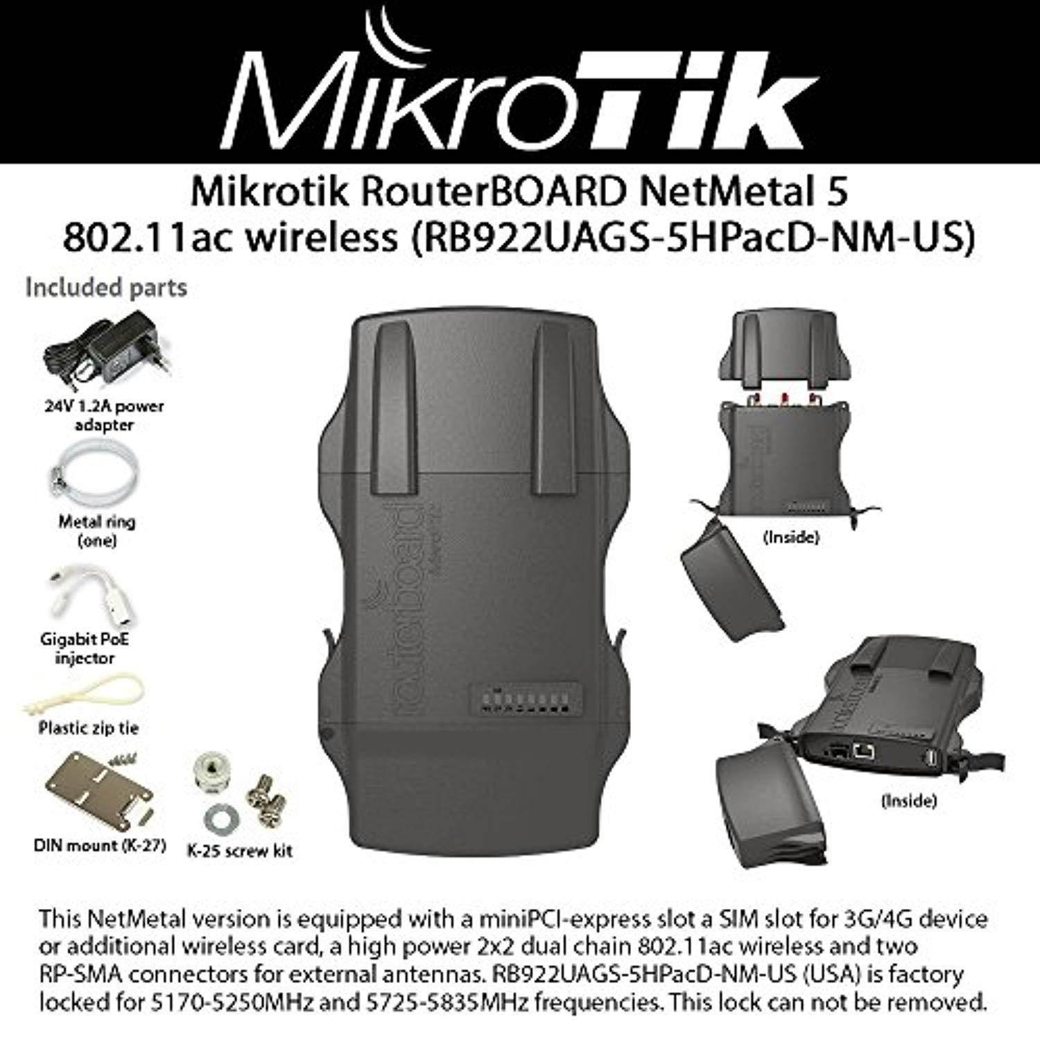 Mikrotik NetMetal 5 Waterproof Dual Chain 5GHz Integrated 802.11a/n/ac Access Point Backbone CPE with 1x SFP Cage 1x MiniPCIe slot 2x RPSMA connectors and 1x Gigabit Ethernet Port