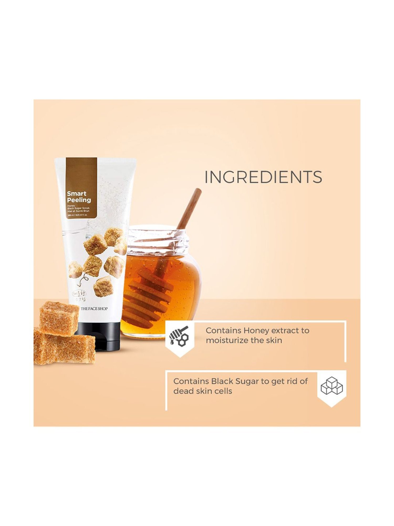 The Face Shop Smart Peeling Honey Black Sugar Scrub for Blackhead & Whitehead - 120 ml
