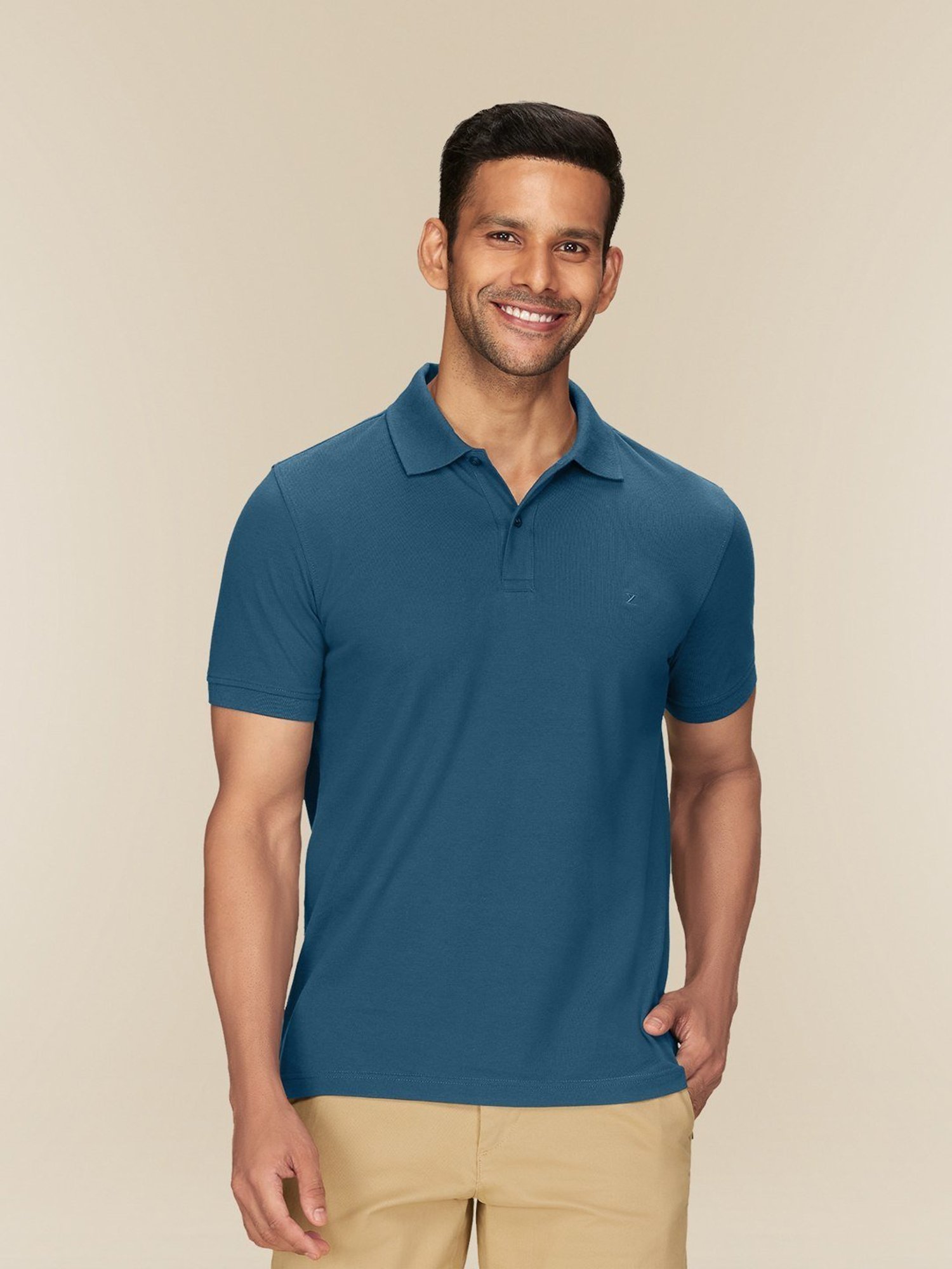 XYXX Isle Blue Cotton Regular Fit Polo T-Shirts