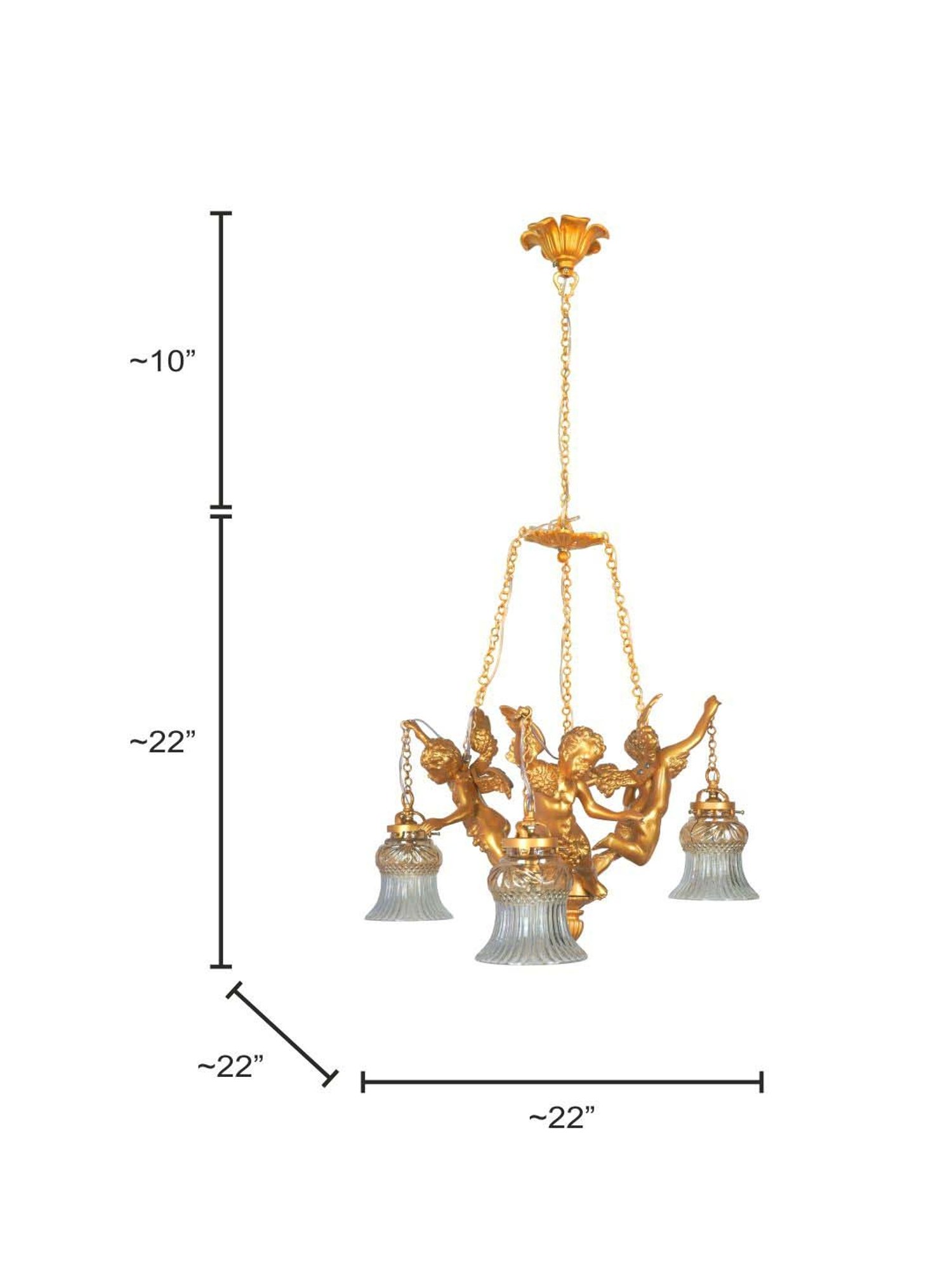 FOS LIGHTING White & Golden Aluminium 3-In-1 Dropped Hanging Chandelier