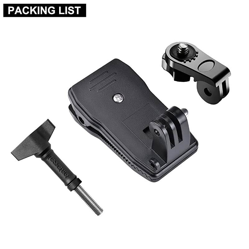 3in1 AntiSlide 360 Degree Rotary Action Camera Clamp Mount Kit Waterproof Motion Camcorder Backpack Strap Clip Holder RecMount Compatible with GoPro Sony DJI OSMO Action Akaso Sports DV