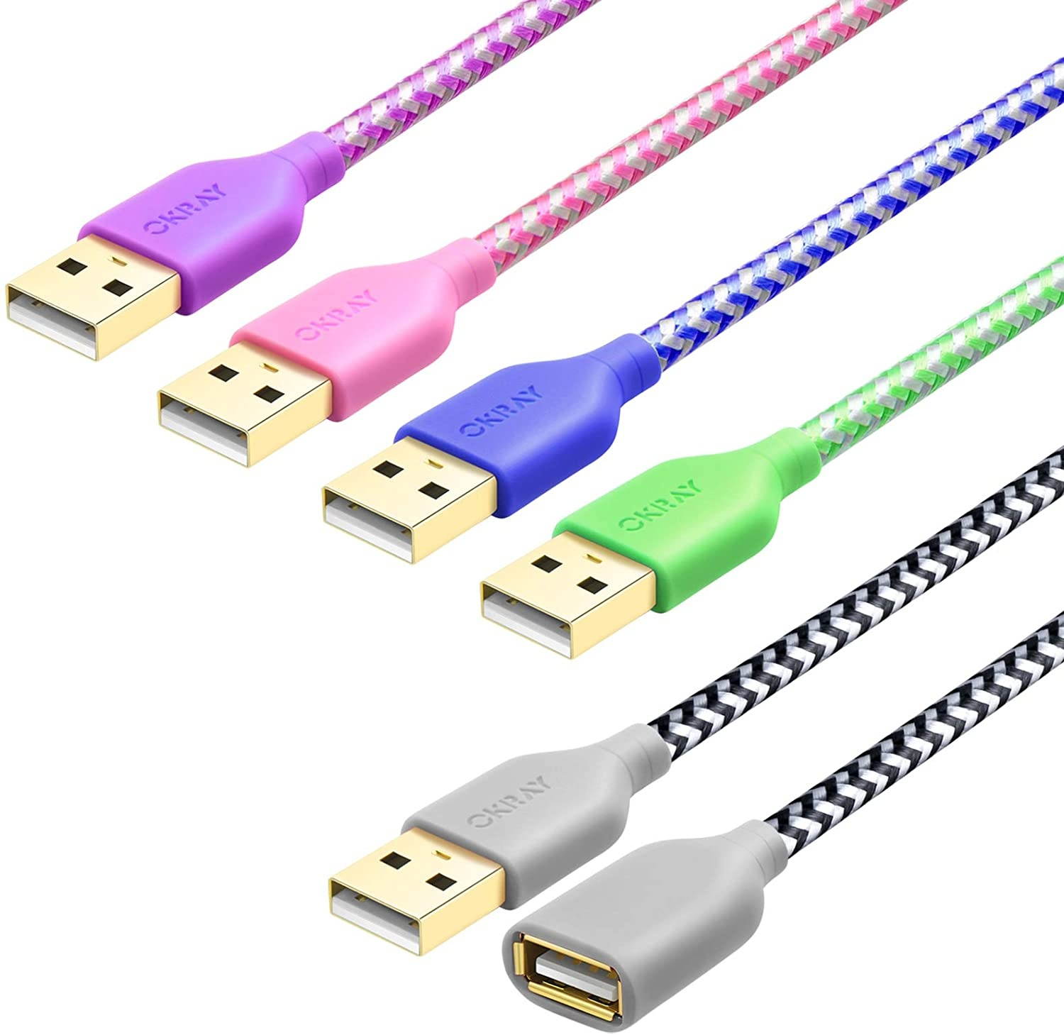 USB Extension Cable 6 FT OKRAY 5 Pack Braided Colorful Type A Male to A Female USB Extension Cord Extender Cable Compatible for Keyboard USB Flash Drive Game Controller and More (Multi-Colored)