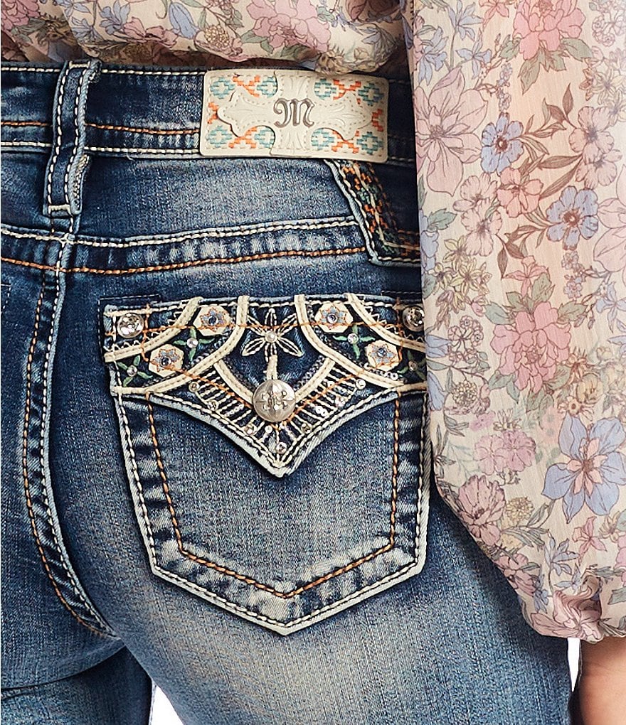 Miss Me Chloe Abstract Embellished Flap Pocket Bootcut Jeans