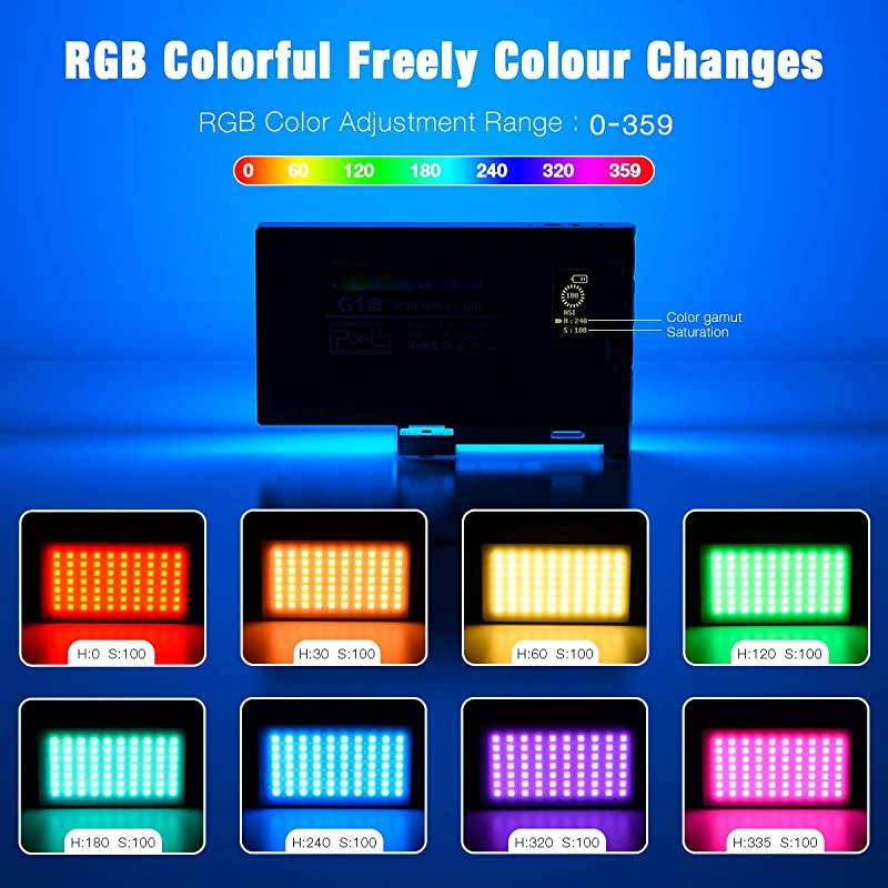 Video Light, 360 &deg; Full Color LED Camera Light, Dimmable 2500K-8500K Portable Pocket Size Camera Lighting, 12 Lighting Effect Mode, Built-in 3200mAh Rechargeable Battery