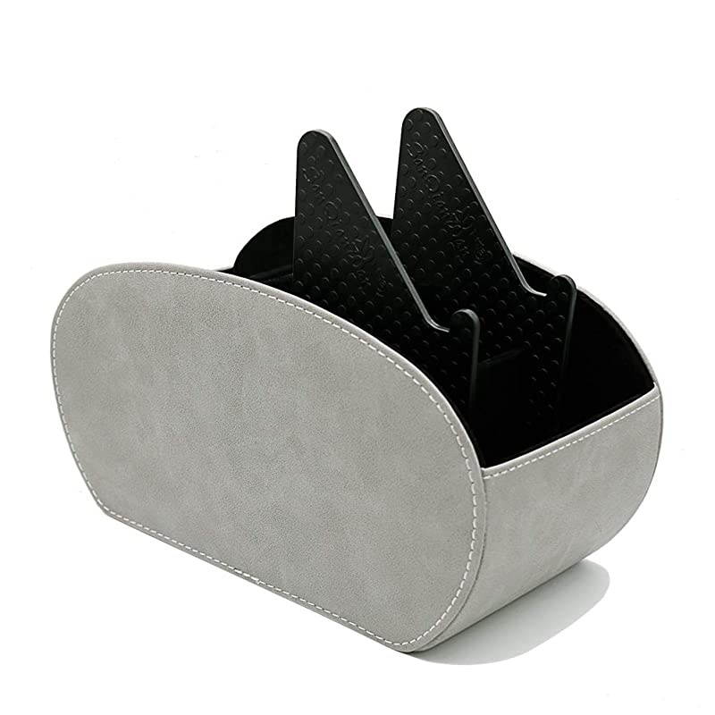 Remote Control Holder Table Organizer with Phone Pad Support Upgrade Size Stable PU Leather Control Caddy Storage TV Remote Control Organizer with 5 Spacious Compartments Gray with Support
