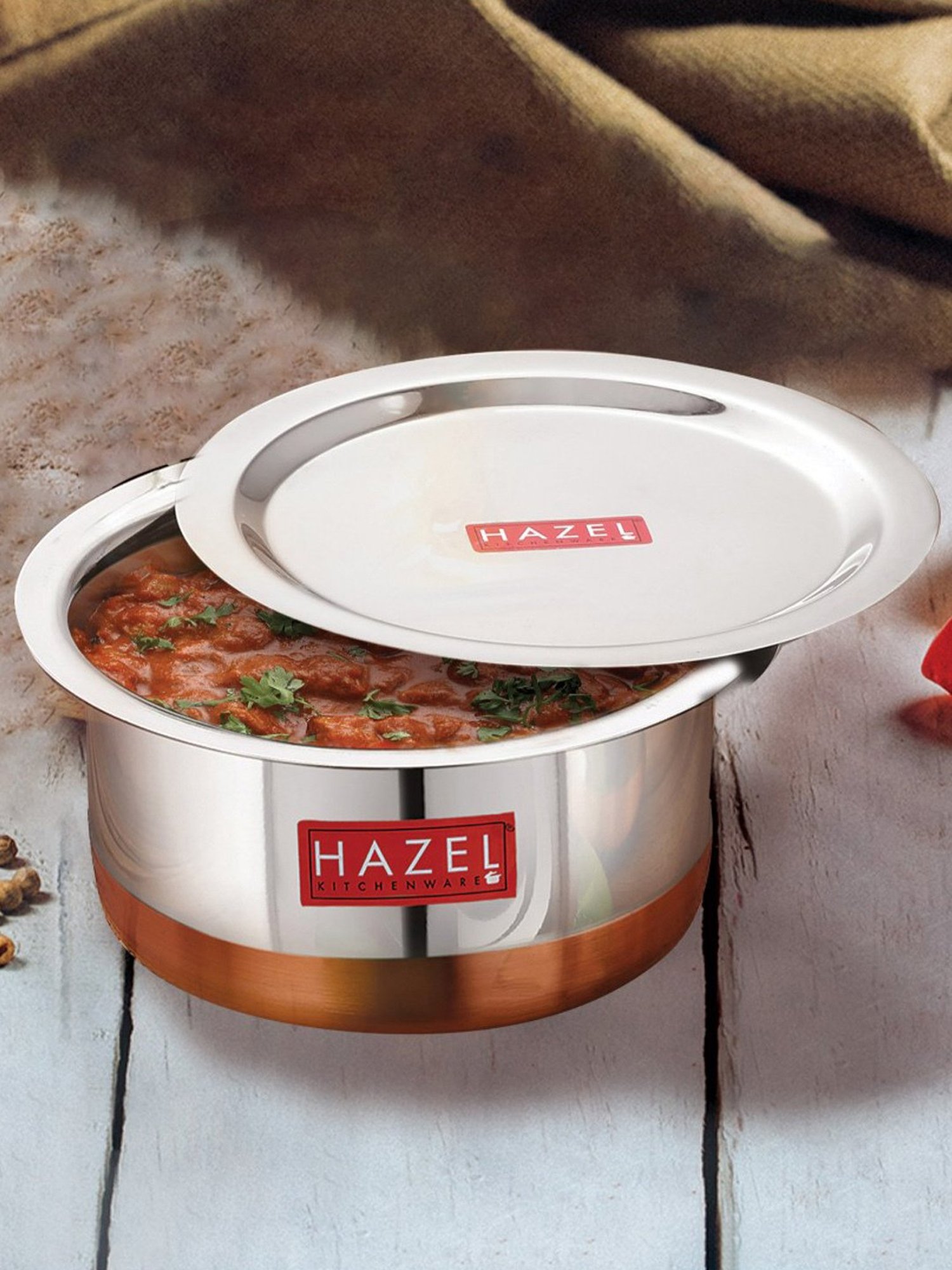 HAZEL Silver Stainless Steel Copper Bottom Tope with Lid (1 L)