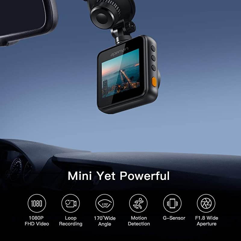 Mini Dash Cam 1080P Car Camera Driving Recorder Night Vision, 170&deg; Wide Angle, Motion Detection, Parking Monitoring, G-Sensor, Loop Recording