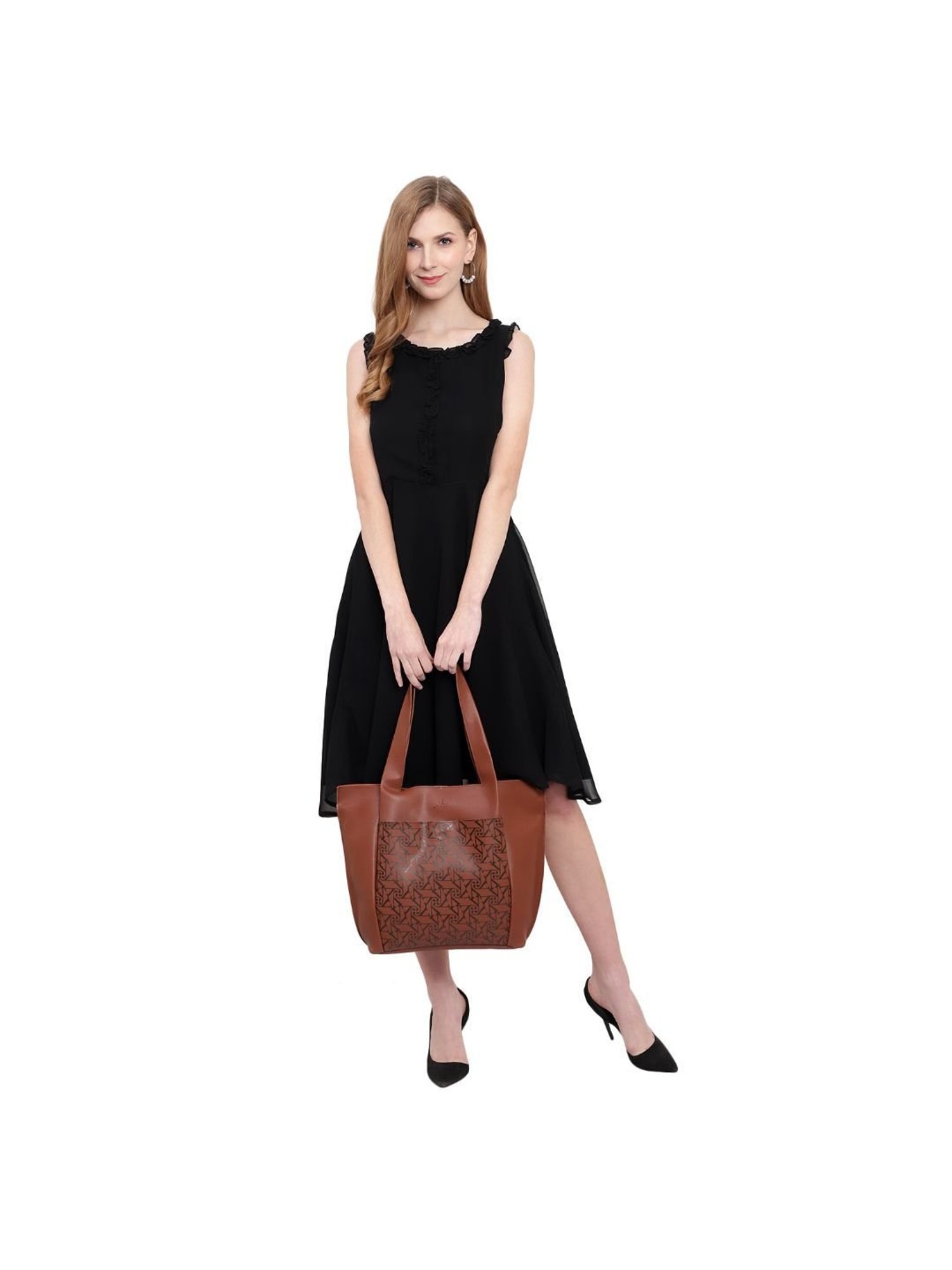 Yelloe Tan Printed Large Tote Bag