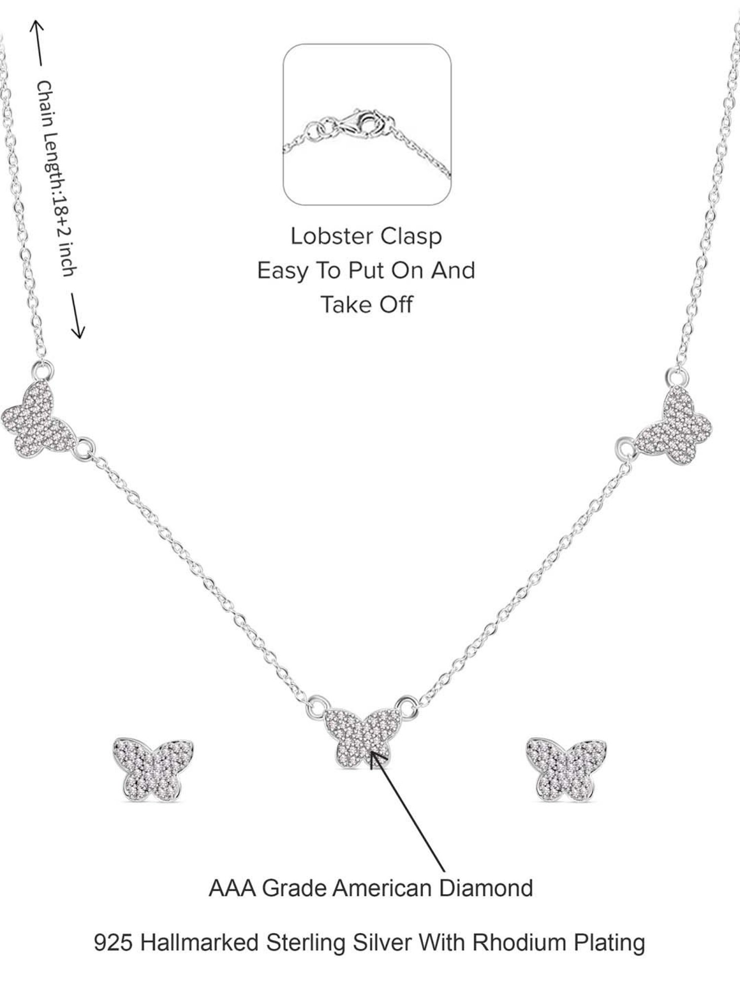 Ornate Jewels 92.5 Sterling Silver AD Butterfly Necklace & Earring Set for Women