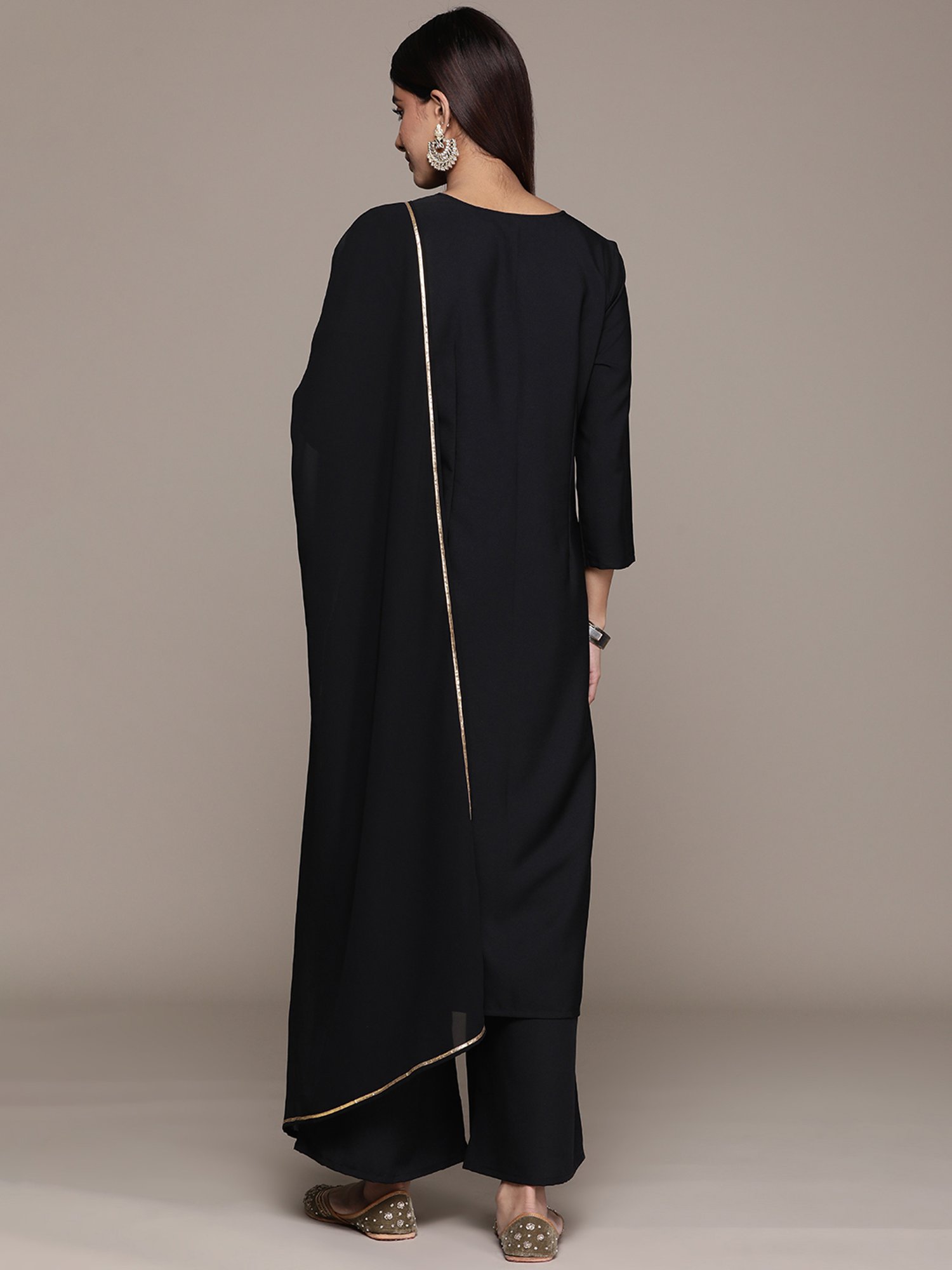 Ziyaa Black Printed Kurta With Palazzo & Dupatta