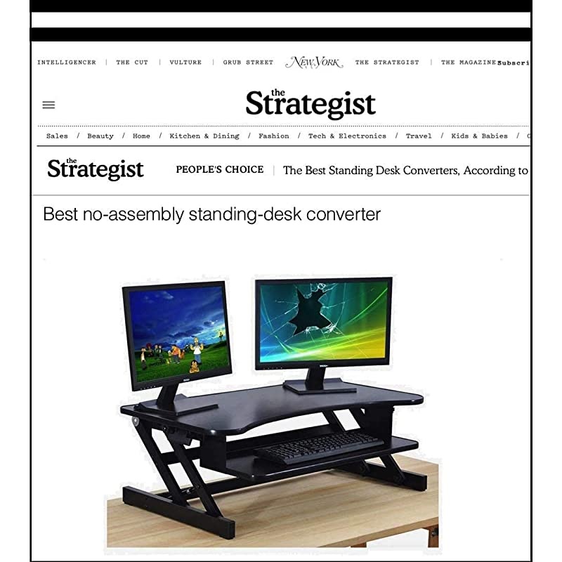 Standing Desk | Desk Riser Classic Stand Up Desk | 32 in Wide Fits 2 Monitors with Retractable Keyboard Tray (Black, 32" Wide)