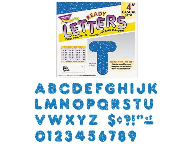 TREND T1617 Ready Letters Sparkles Letter Set, Blue Sparkle, 4"h, 71/Set