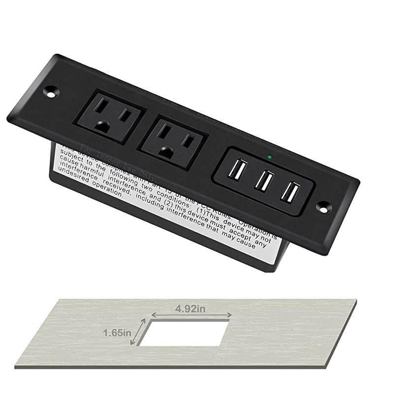 Recessed Power Strip SocketDesktop Power Grommet Power Strip With 2 OutletsHidden Recessed Power Strip with 3A Max USB Charging Ports