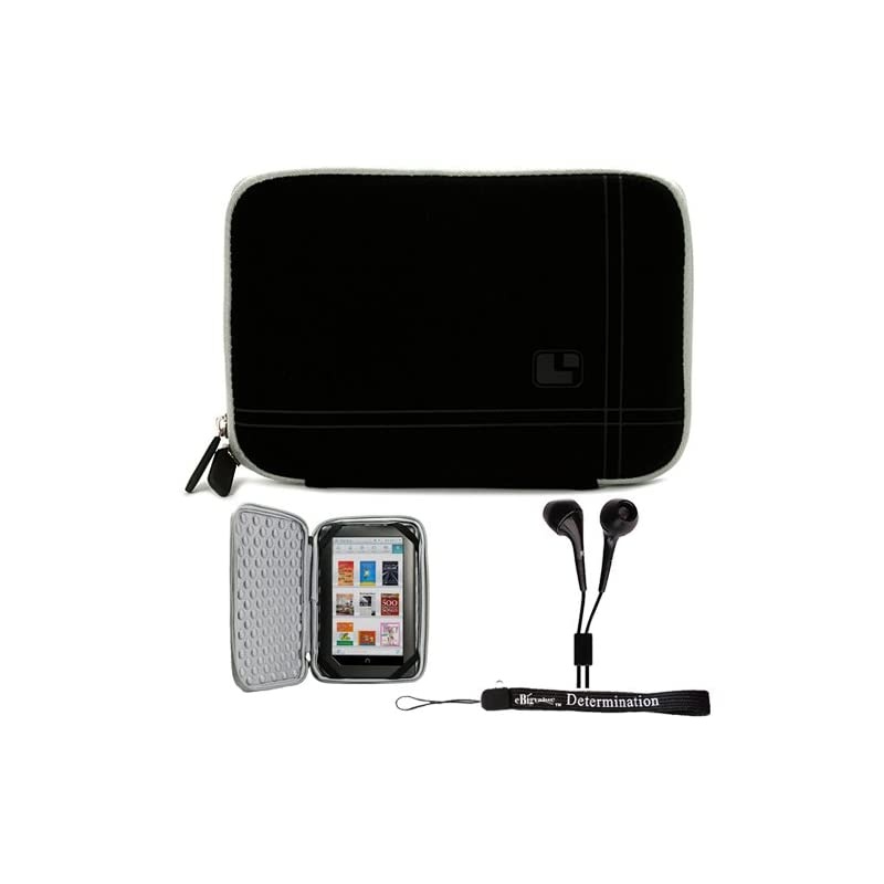 Black Limited Edition Stylish Sleeve Premium Cover Case for Accessories for Barnes and Noble Nook Color eBook Reader Tablet and Hand Strap and Earbuds