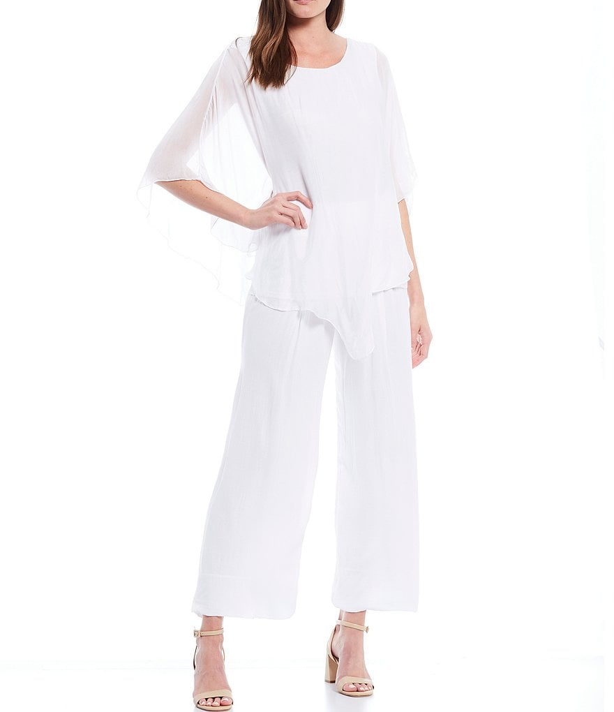 M Made in Italy 3/4 Sleeve Asymmetrical Hem Silky Woven Top