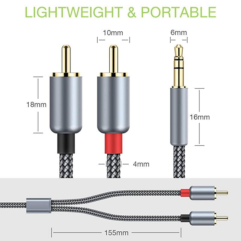 2 Pack RCA Cable  35mm Male to 2RCA Adapter Audio Cable 6 Feet HiFi Sound NylonBraided AUX Y Cord for Stereo Receiver Speaker Smartphone Tablet HDTV MP3 Player Echo Dot amp More