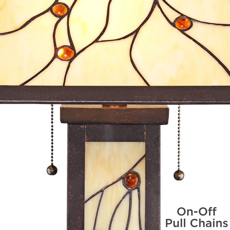 Robert Louis Tiffany Mission Table Lamp with Nightlight Classic Bronze Stained Glass for Living Room Family Bedroom Bedside