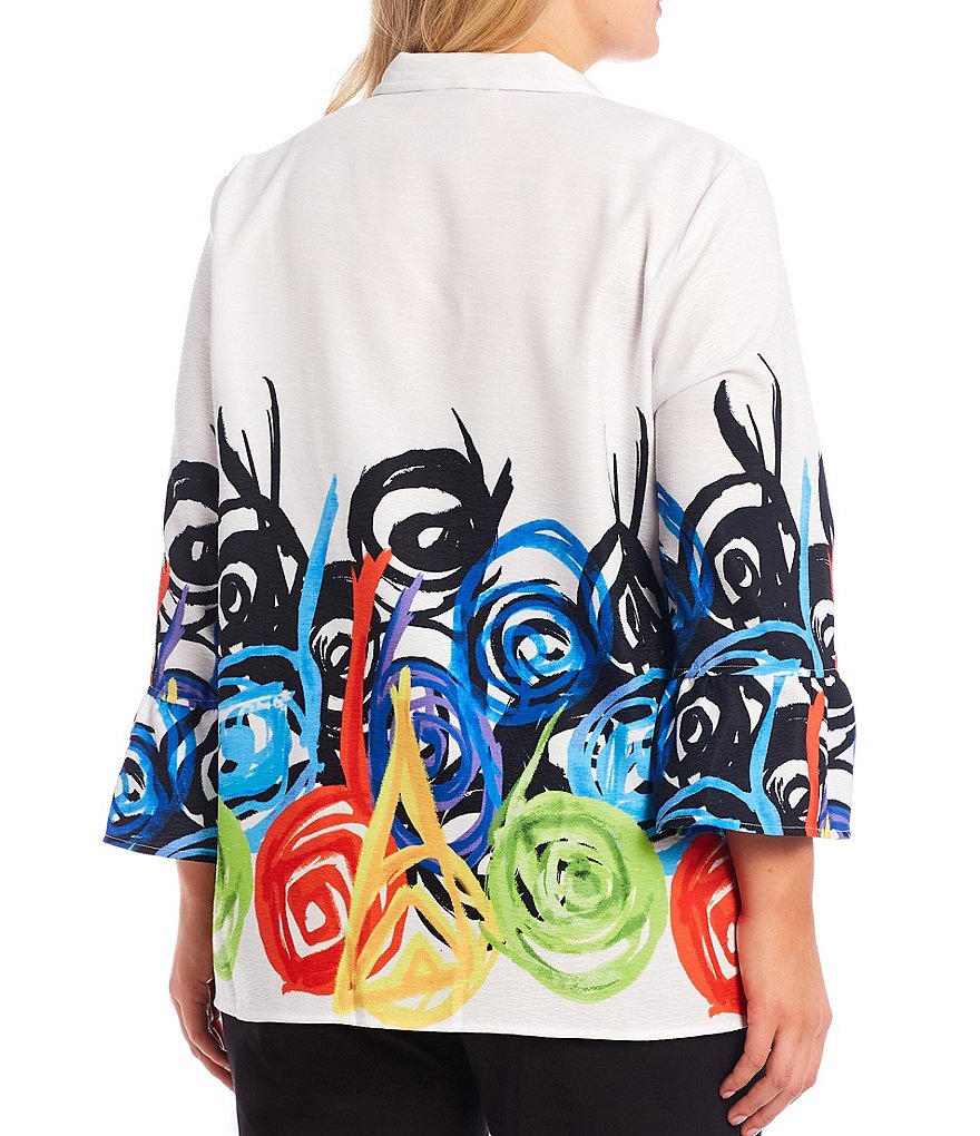 Ali Miles Plus Size Swirl Print Ruffle Sleeve Jacket