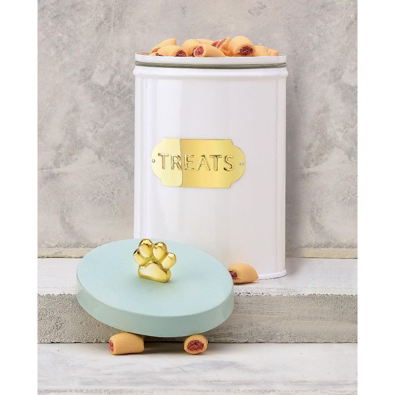 Amici Pet Bentley 54 oz Metal Treats Canister White/Mint, Single Container