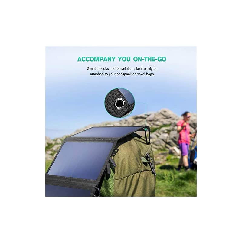 28W Foldable Portable Solar Charger with 2 USB Port, IPX4 Waterproof Hiking Camping Gear Sunpowered Charger Compatible with iPhone 12/11/11pro/Xs, iPad, MacBook, Samsung Galaxy, Camera etc.