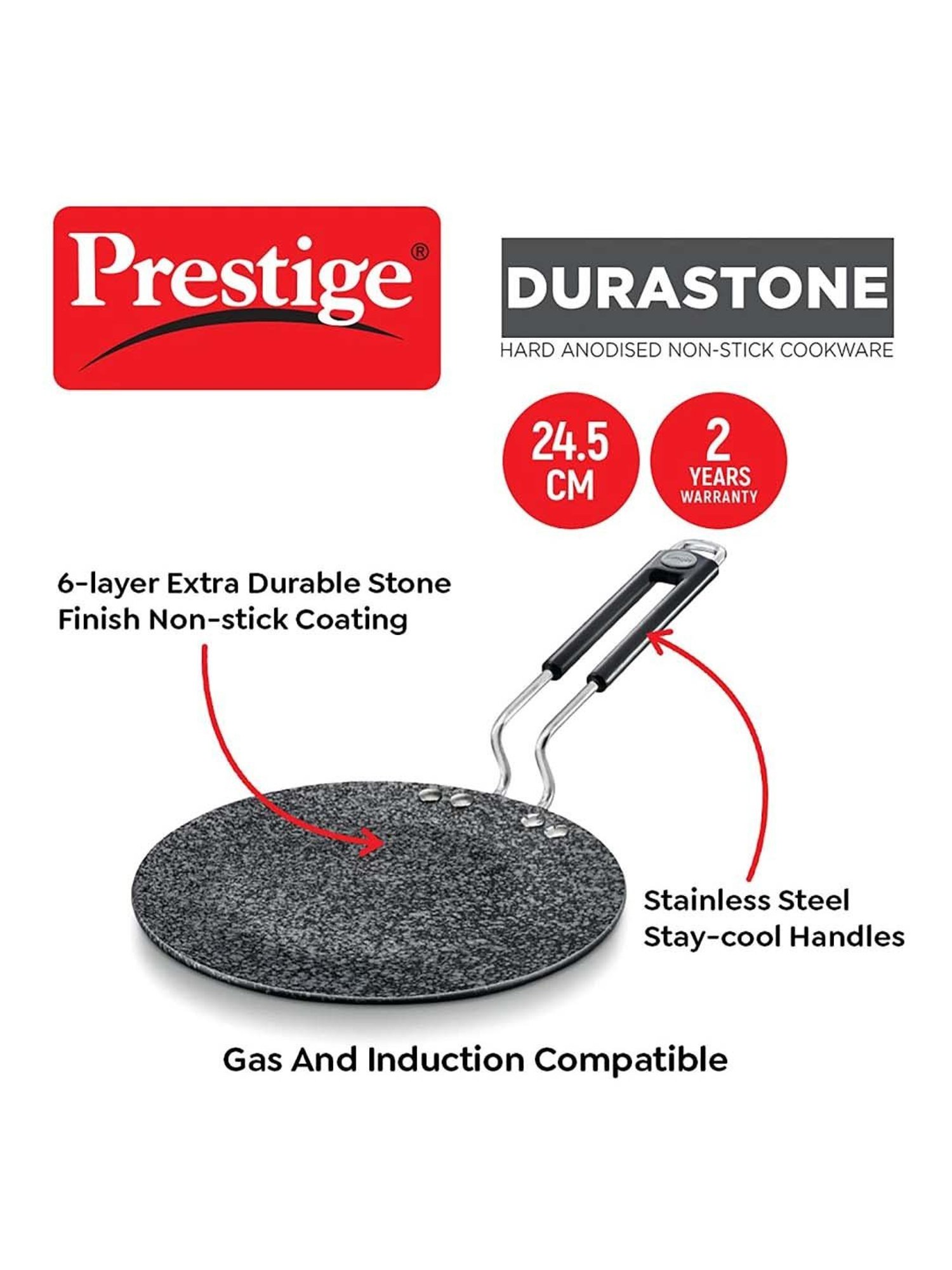 Nirlon Pure Grade Virgin Aluminium Non-stick Induction Base Flat Tawa - 26 cm Diameter