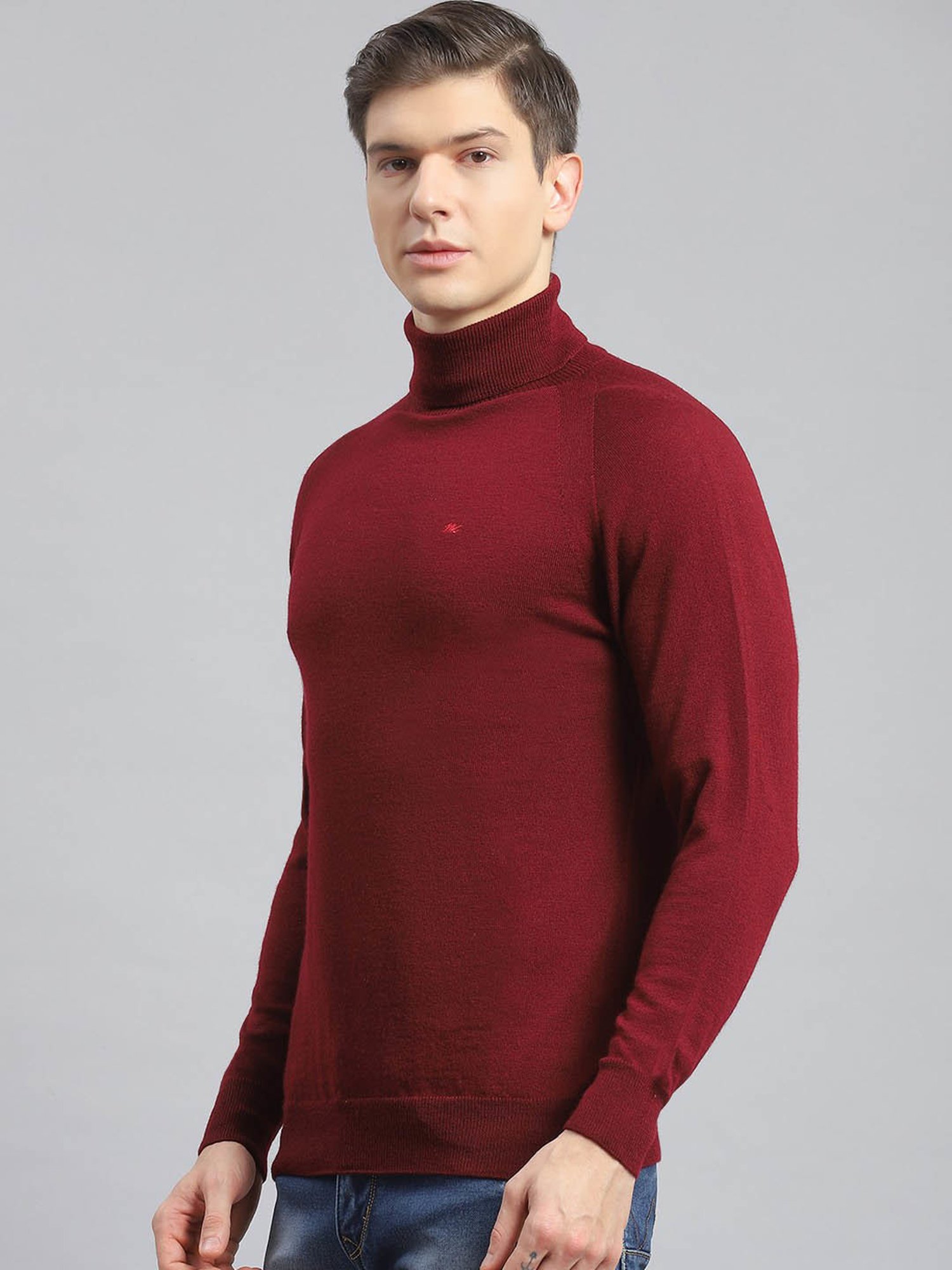 Monte Carlo Dark Maroon Regular Fit Pure Wool Sweater