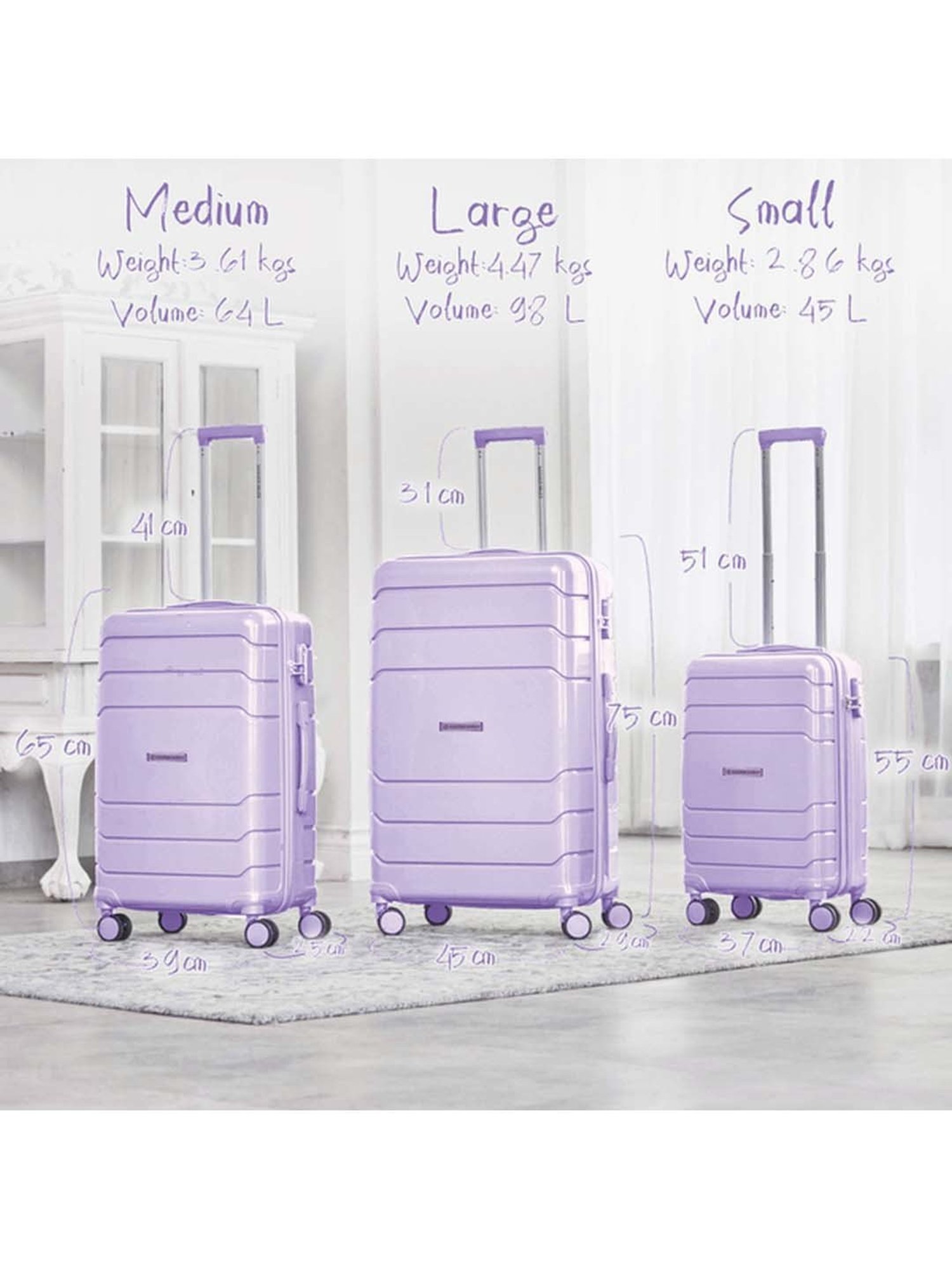 NASHER MILES Lisbon Hard Sided Polypropylene Check-In Luggage Pastel Purple 28 Inch|75CM Trolley Bag