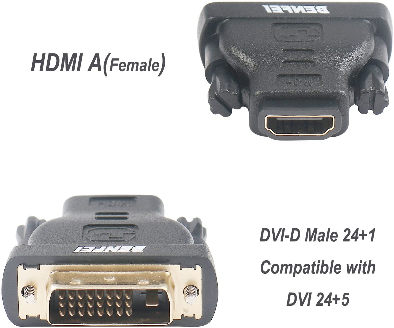 DVI to HDMI Benfei Bidirectional DVI (DVI-D) to HDMI Male to Female Adapter with Gold-Plated Cord 2 Pack