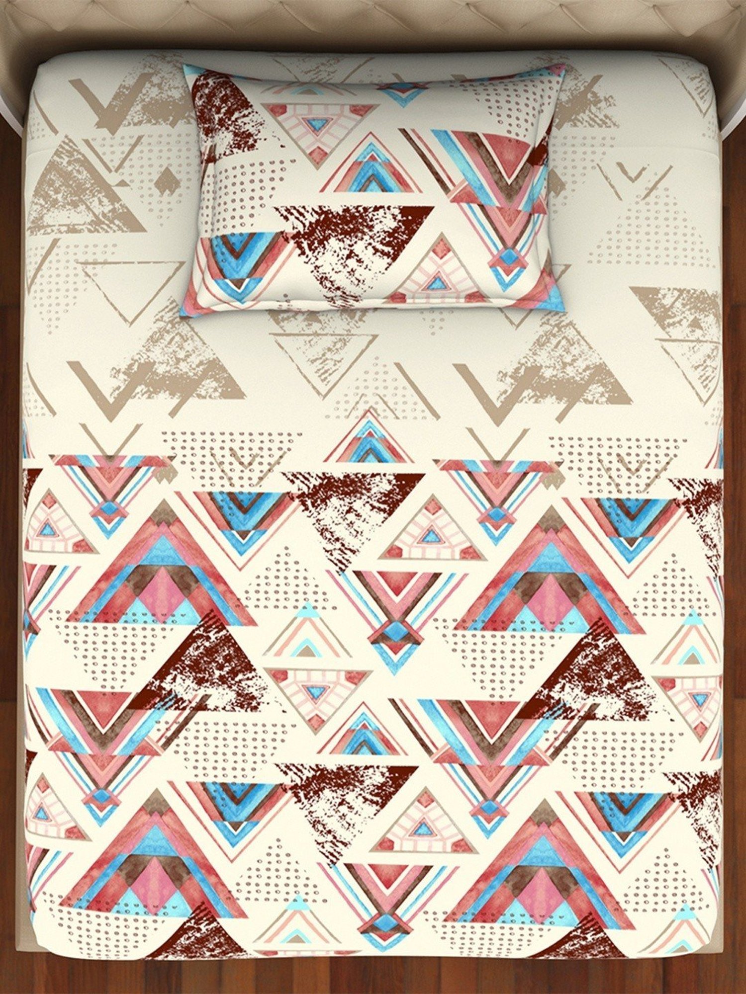 Welspun Geometric Multicolor Cotton Single Bedsheet with Pillow Cover