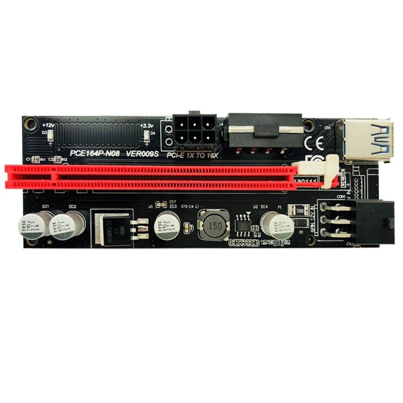 6pcs est VER009 USB 3.0 PCI-E Riser VER 009S Express 1X 4x 8x 16x Extender Riser Adapter Card SATA 15pin to 6 pin Power Cable