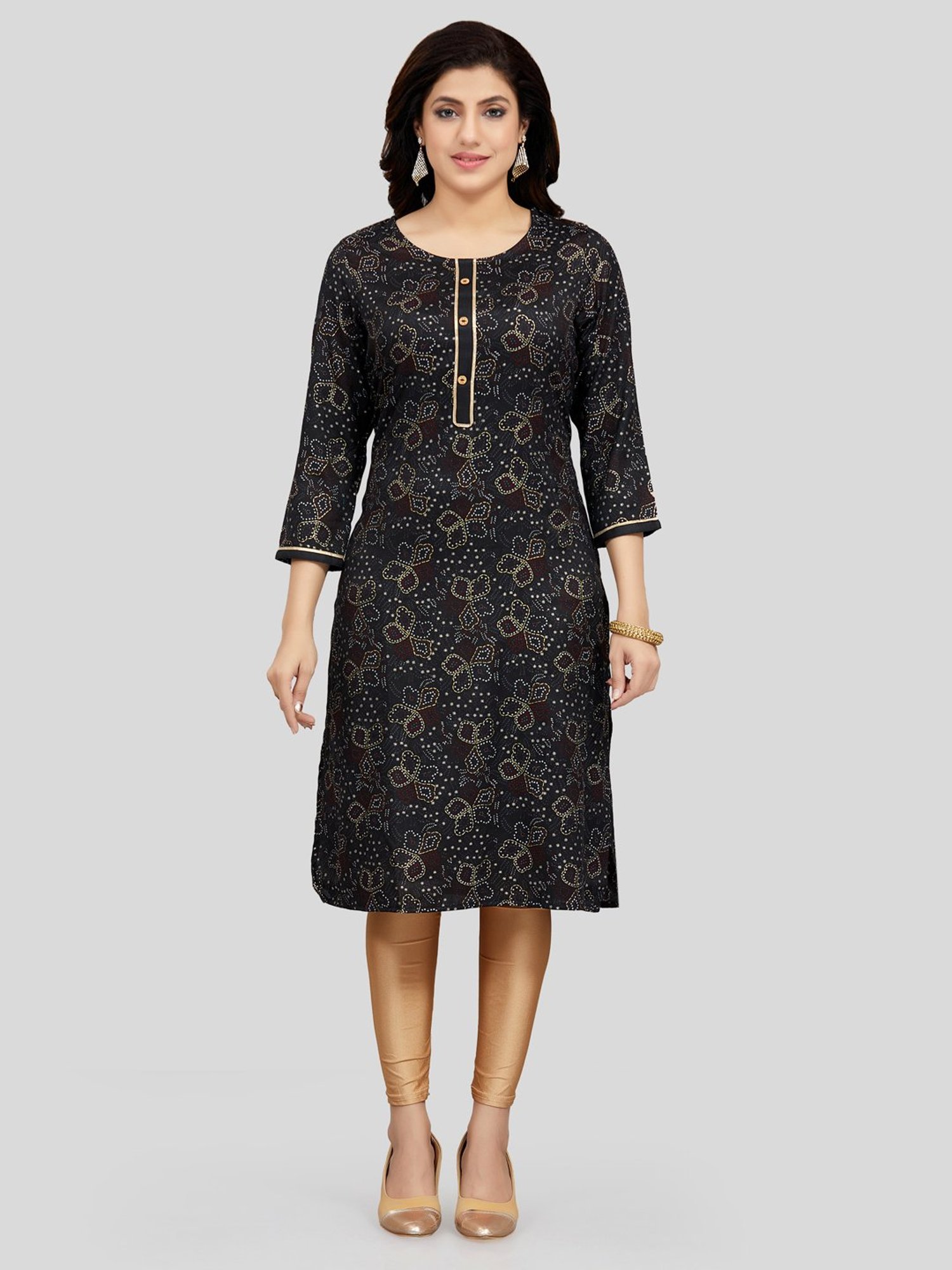 Saree Swarg Black Printed Straight Kurta