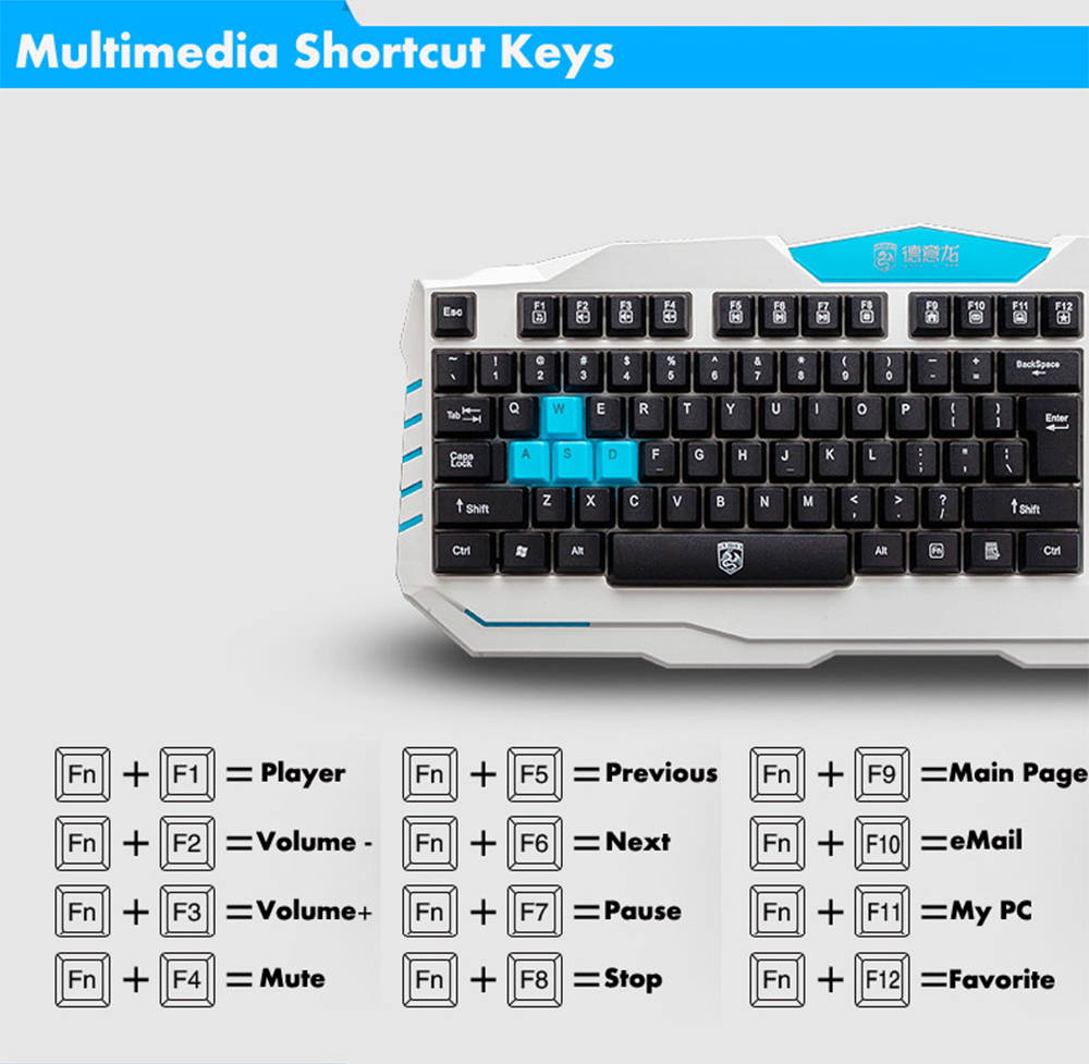 2016 Delog V90 Multimedia Ergonomic Usb Gaming Keyboard +2.4GHz 1000/1600DPI 6 Buttons Usb Wireless Gaming Mouse Set